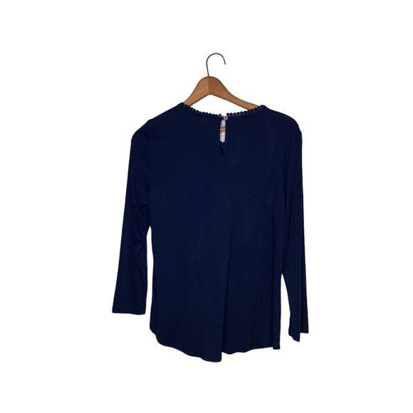 New Daniel Rainn Small S Stitch Fix Navy Blue Darrel Crochet Yoke Knit Top - Picture 3 of 6